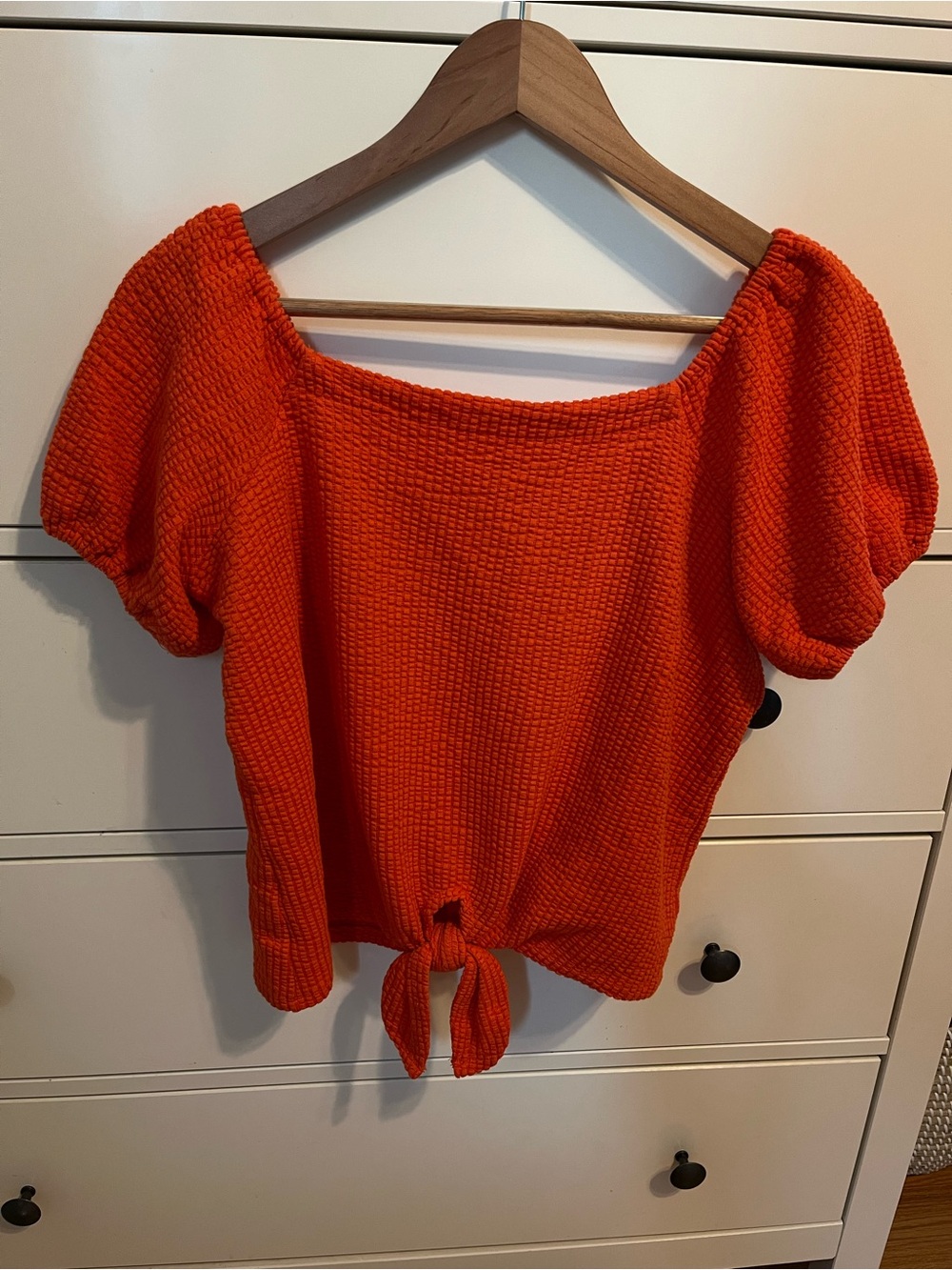 LOFT orange textured tie-front square neck top